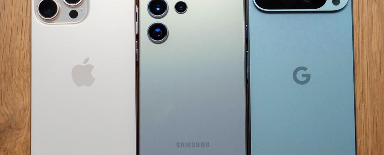 iPhone 16 Pro Max, Samsung Galaxy S24 Ultra, Google Pixel 9 Pro XL. Photo Amy Davies
